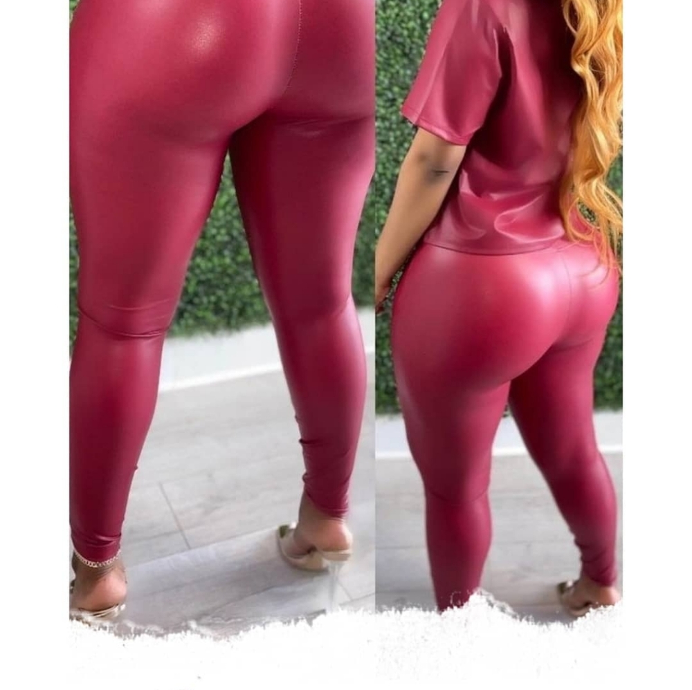 Red Faux leather leggings